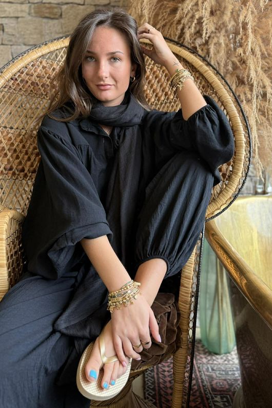 Basso Tie Smock Blouse Black